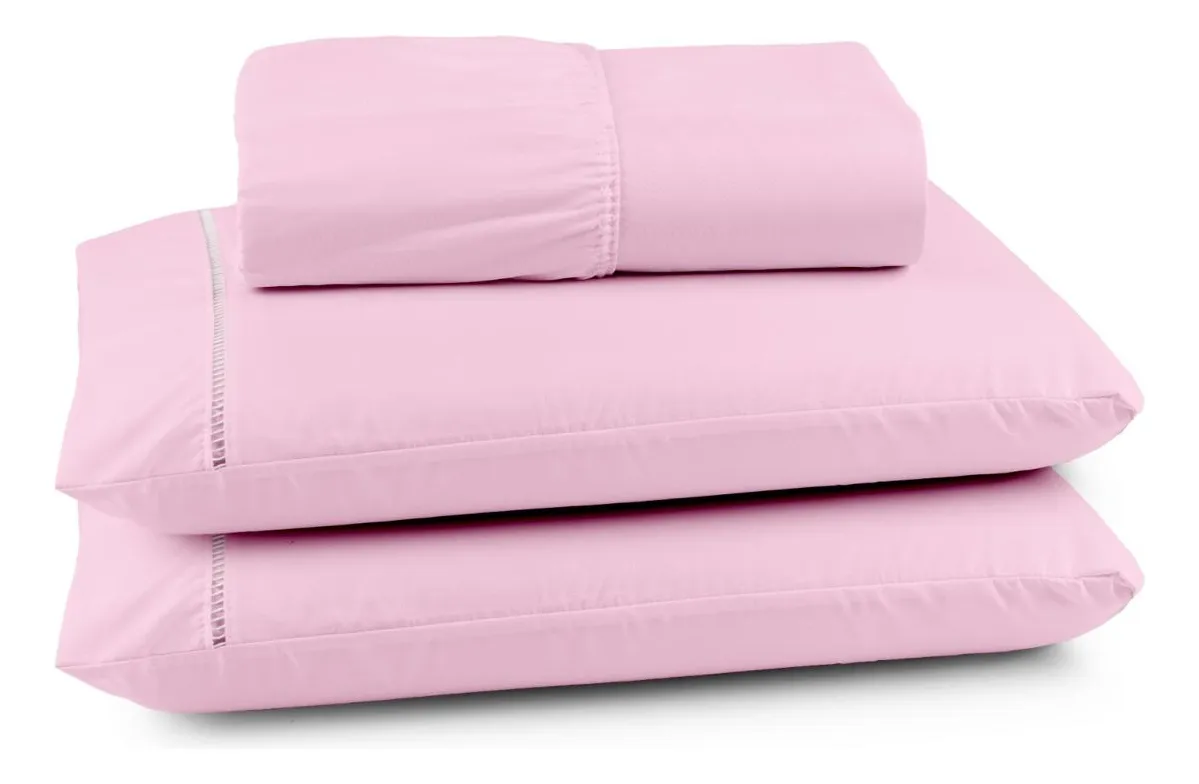 Jogo De Lençol Queen 3 Peças 400 Fios C/ Elástico Hotel Rosa Liso - Imagem 2