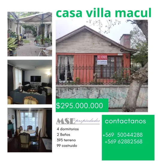 Vendemos Casa Grande En Villa Macul 393 M2  