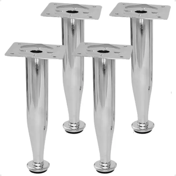 Kit 4 Un Pé Para Móveis Conico Aço Cromado Regulável 15cm