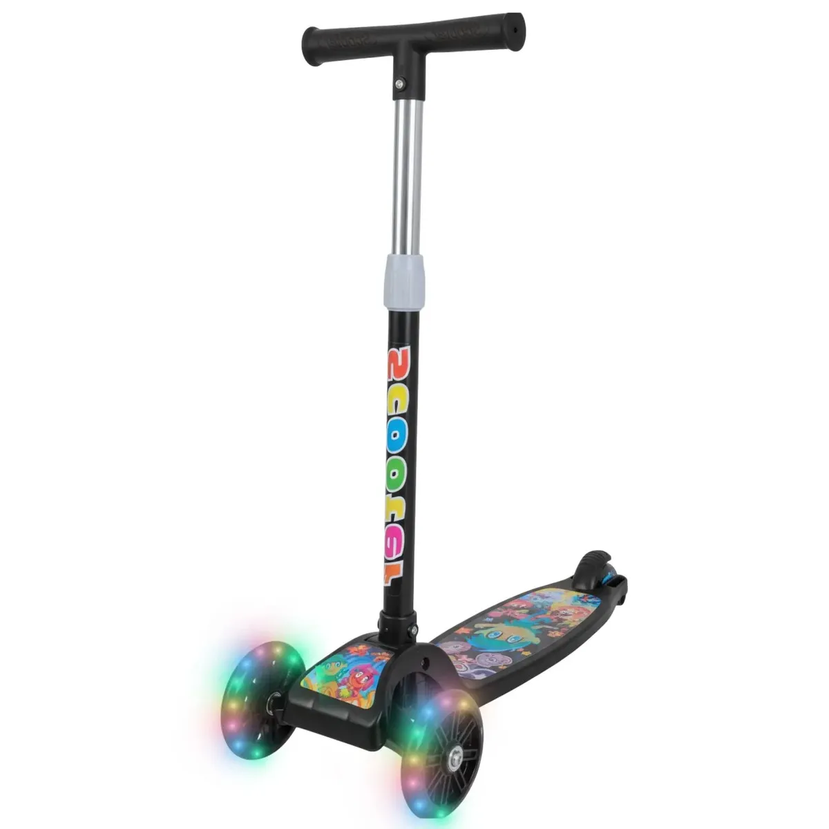 Patinete Infantil 3 Rodas Com Led Dobrável Menino Menina Preto