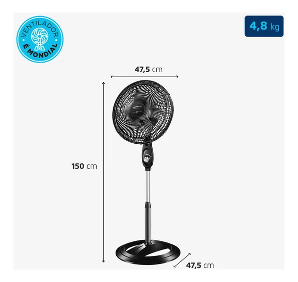 Ventilador Coluna 40cm Super Power Mondial 140w Vsp-40c-nb 40 Cm Preto 127 v Cinza Plástico 6 - Imagem 2