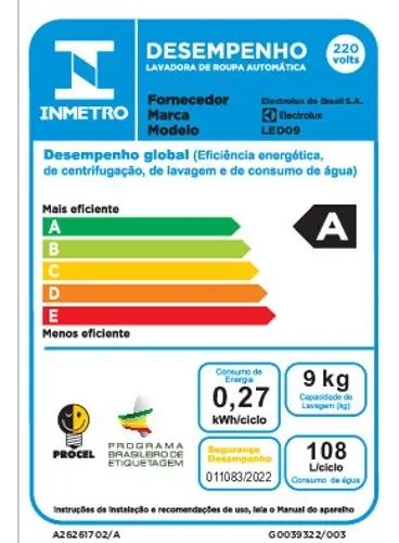 Máquina De Lavar 9kg Efficient Care Led09 Branco Electrolux - Imagem 2