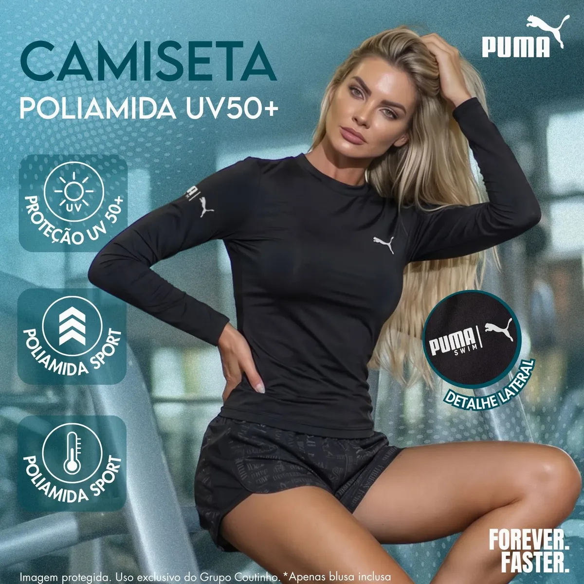 Camiseta Térmica Longa Poliamida Puma Feminina Uv Original