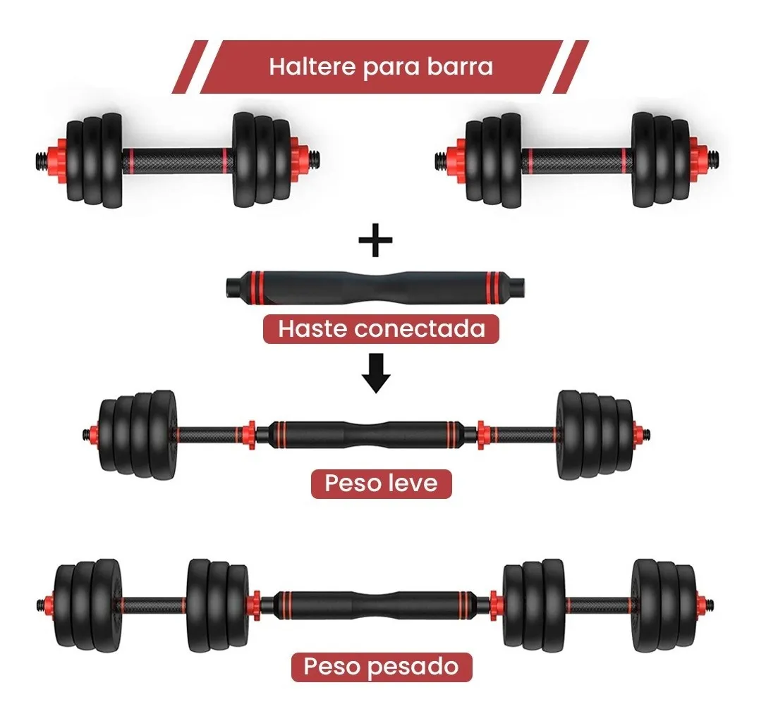 Kit Halteres 6 Em 1 Musculação Até 40kg Ajustável Preto Preto - Imagem 2