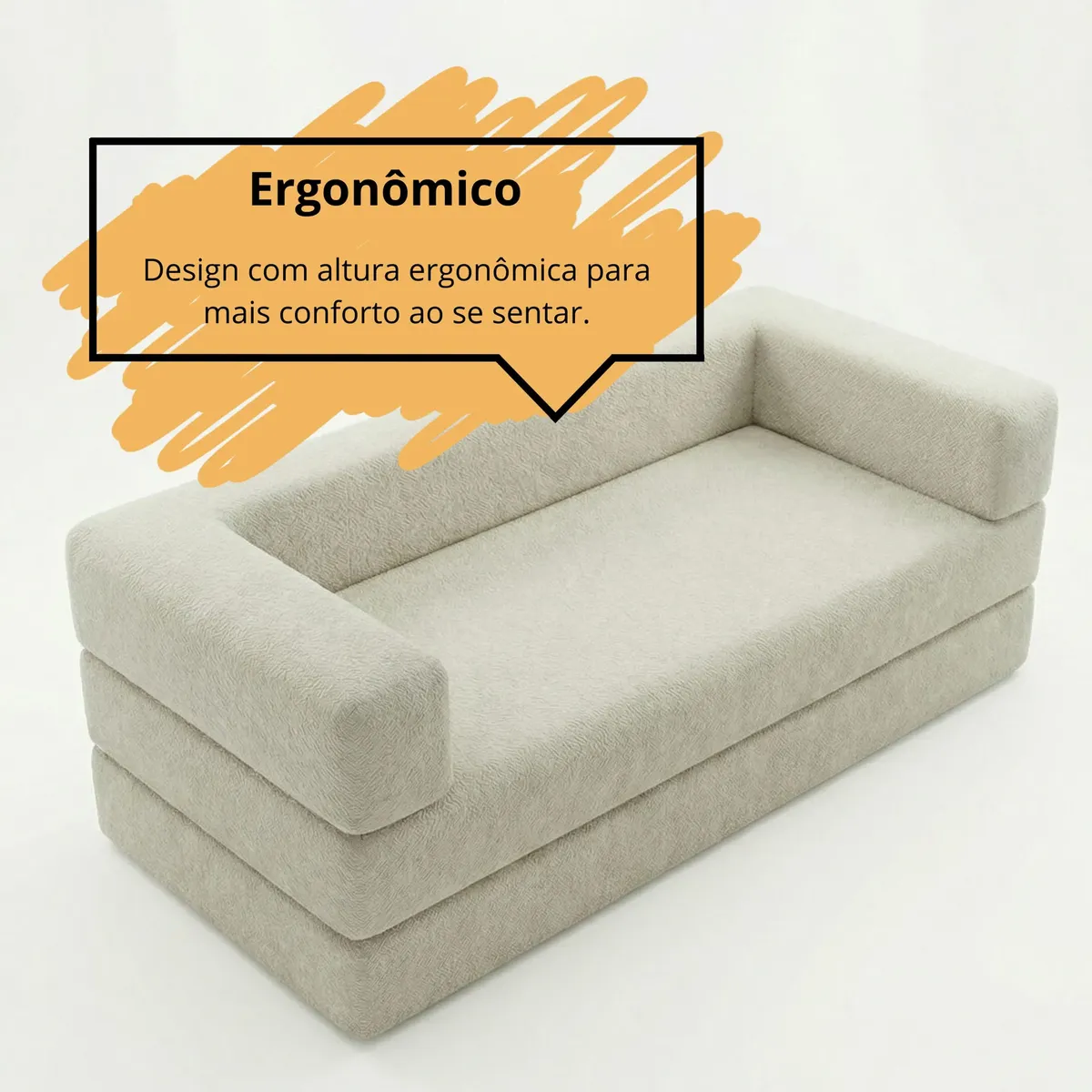 Sofá-cama 100% Espuma 160 Cm  Envio Na Caixa Off White22 Boucle - Imagem 2