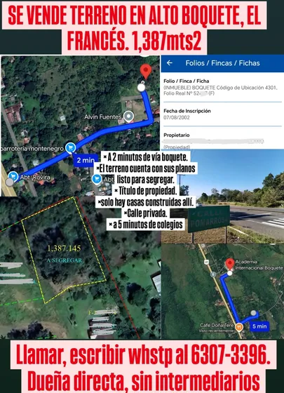 Se Vende Terreno 1,387mts2 Alto Boquete. Negociable