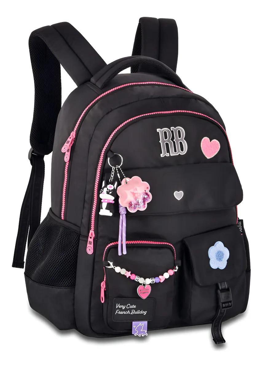Mochila Rebecca Bonbon Juvenil RB24594 Escola Cor Preto Desenho Do Tecido Liso 20L