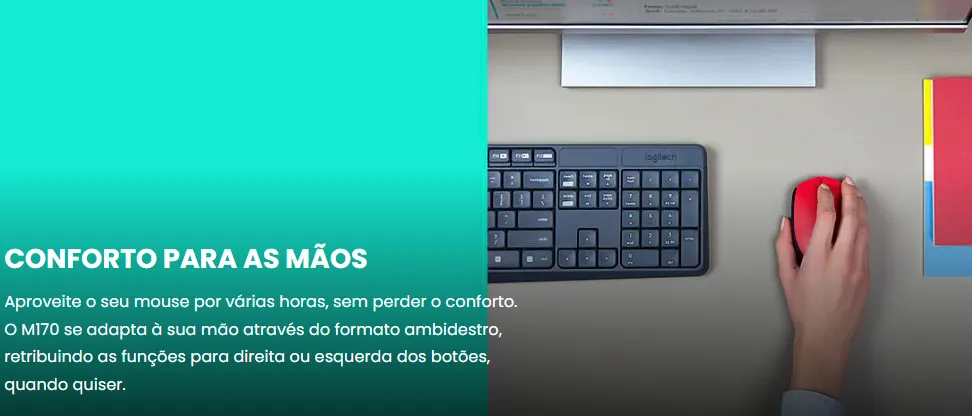 Mouse sem fio Logitech M170 com Pilha Inclusa - Vermelho - Imagem 2