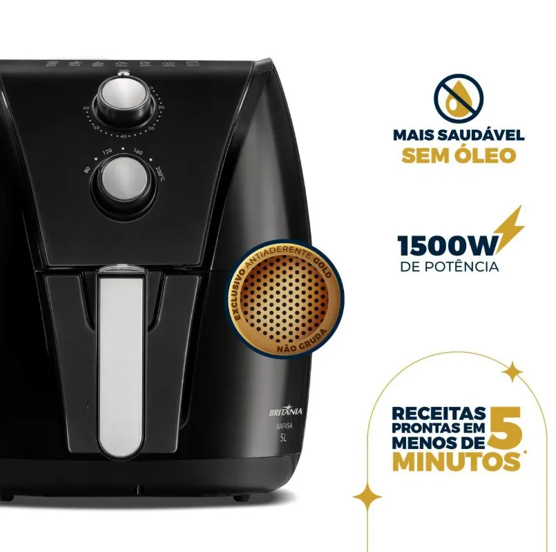 Air Fryer Britânia 5l Antiaderente Gold 1500w Baf45a Cor Preto - Imagem 2