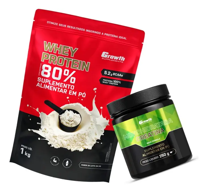 Kit Growth: Whey Protein Concentrado 1kg + Creatina Monohidratada 250g