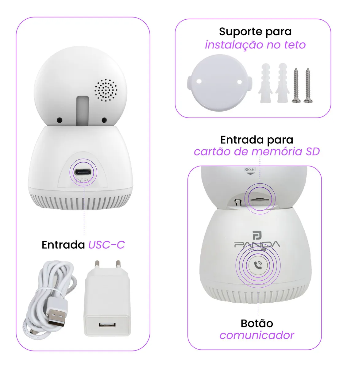 Câmera IP Wi-Fi Panda Plus AMG-C01 3MP Visão Noturna 360° Alexa Google - Imagem 3