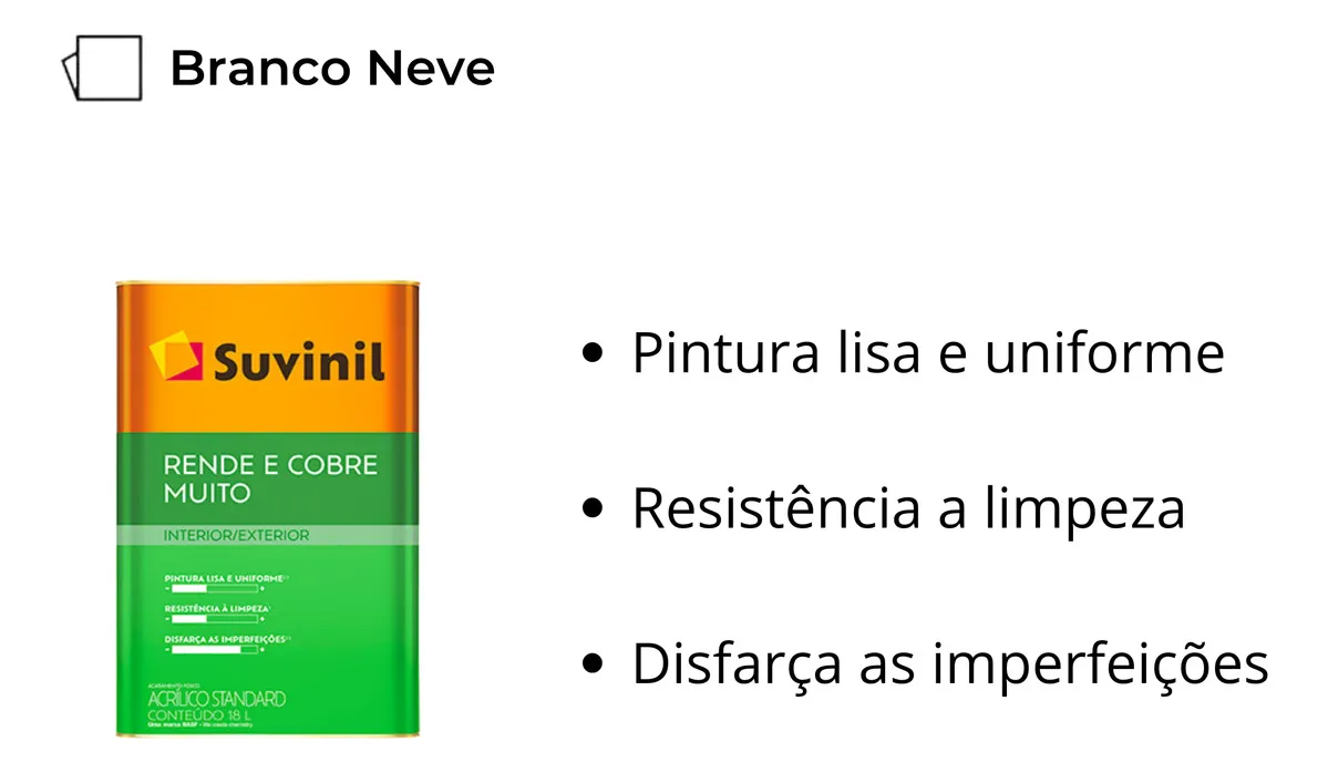 Tinta Acrílica Suvinil Branco Neve Fosco 18L Rende & Cobre Muito - Imagem 2