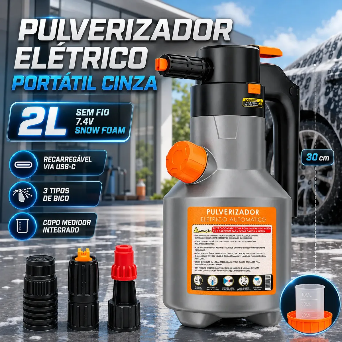Pulverizador Elétrico Alta Pressão Para Lavagem Automotivo Limpeza Detalhamento Jardim Uso Geral Híbrido Cor Cinza