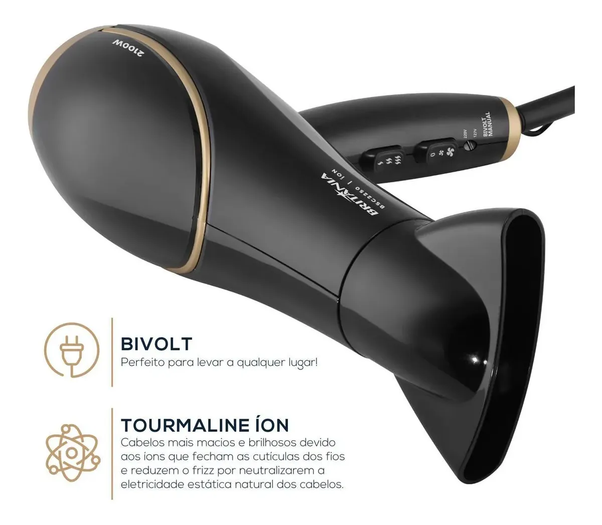 Secador de Cabelos Britânia 3 Temperaturas 2100W BSC2250 Bivolt - Imagem 2