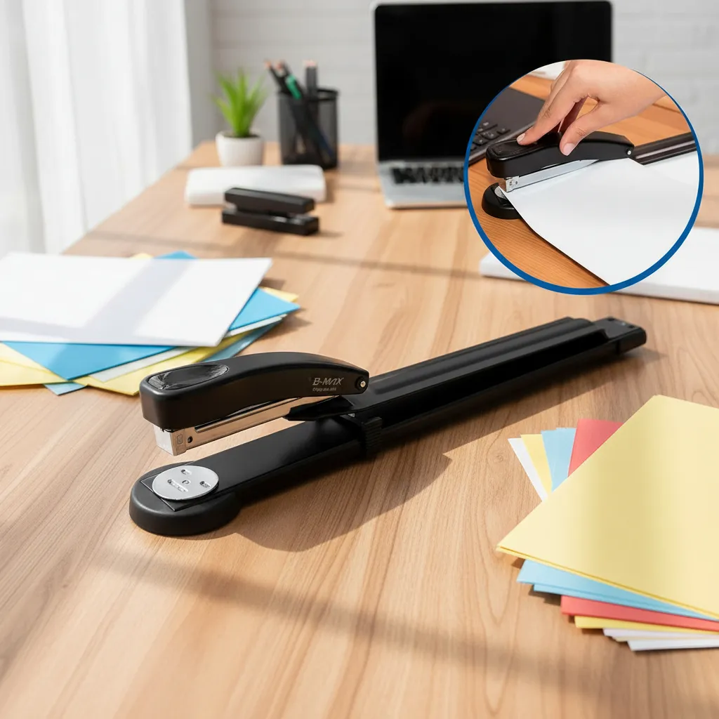 Grampeador Longo Alcance Profissional Folha A4 A3 Livretos Preto - Imagem 2