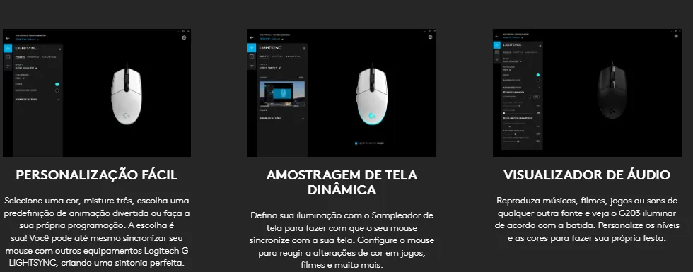 Mouse Gamer Logitech G203 RGB LIGHTSYNC, até 8.000 DPI, Preto - Imagem 2
