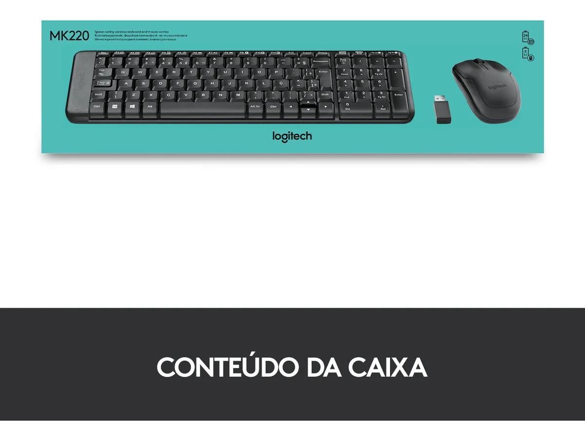 Combo Teclado e Mouse sem fio Logitech MK220 Layout ABNT2 - Imagem 2
