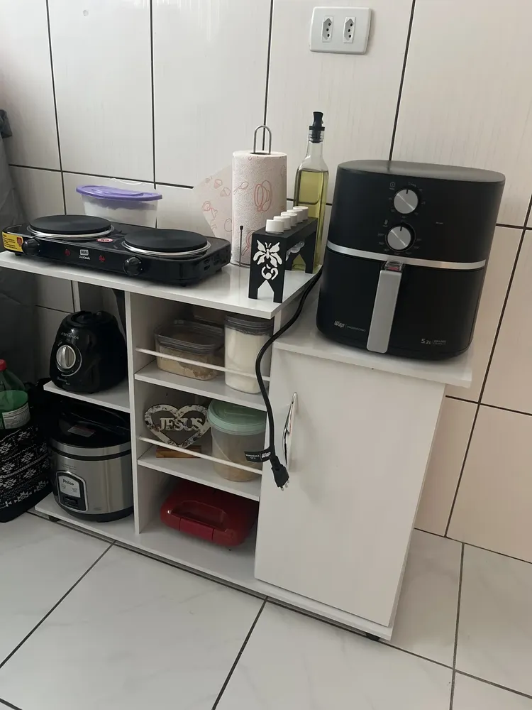 Ajl Store Bancada C/ Fruteira Básica Branca / Preta Nicho Microondas Cor Preto - Imagem 3