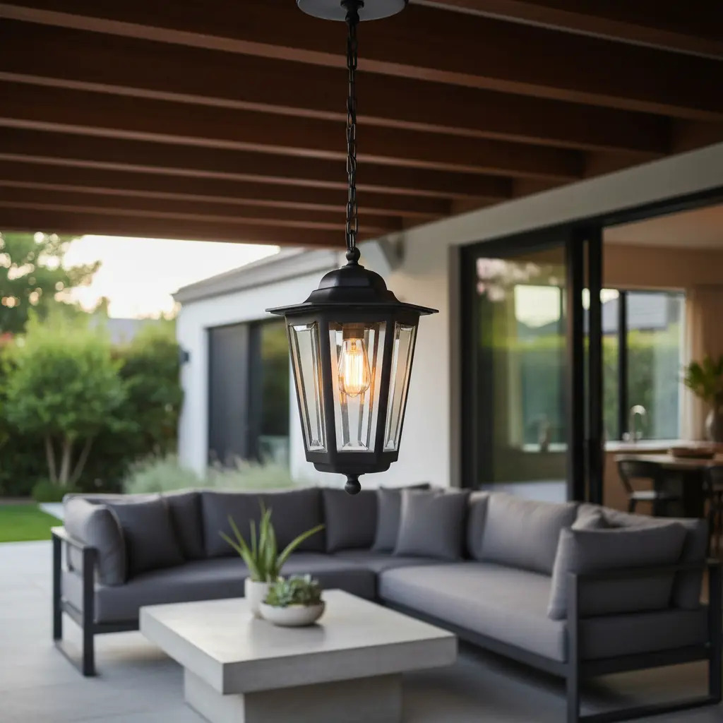 Luminária Pendente Colonial Sextavado Para Teto - Bivolt 127/220v Preto