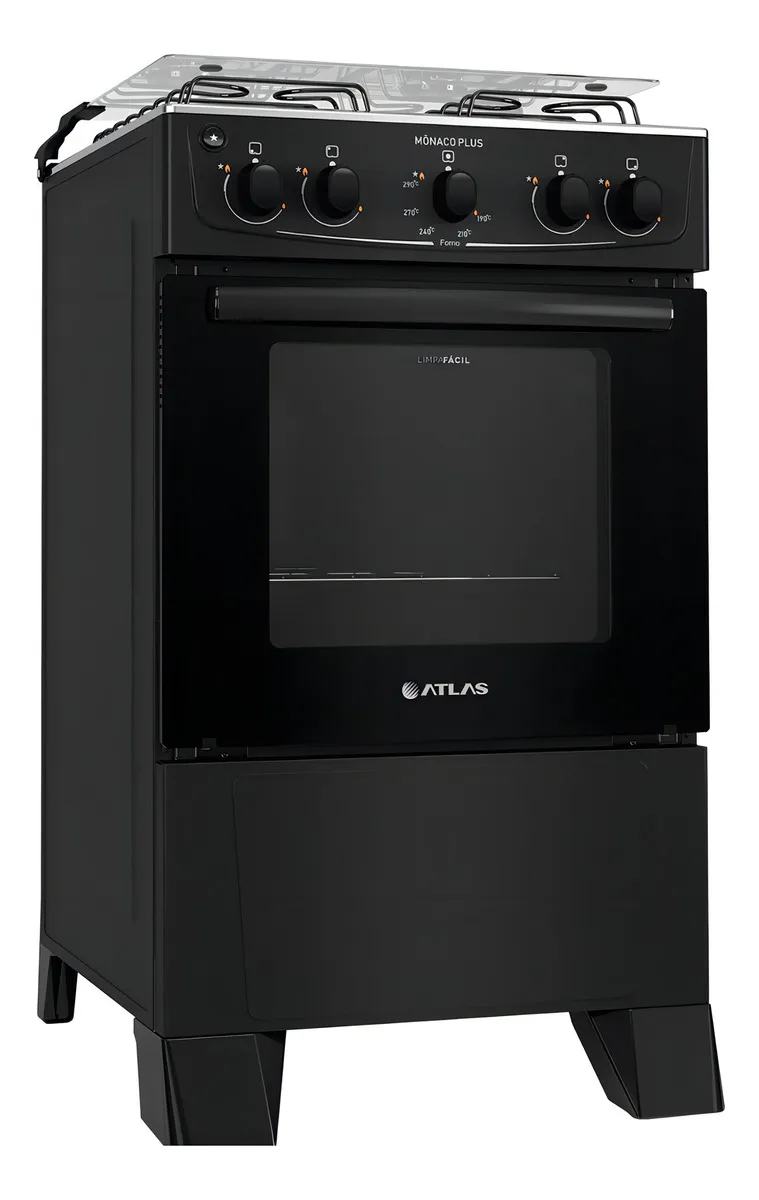 Fogão 4 Bocas Atlas Mônaco Plus Preto Com Mesa Inox E Acendimento Automático Bivolt - Imagem 4