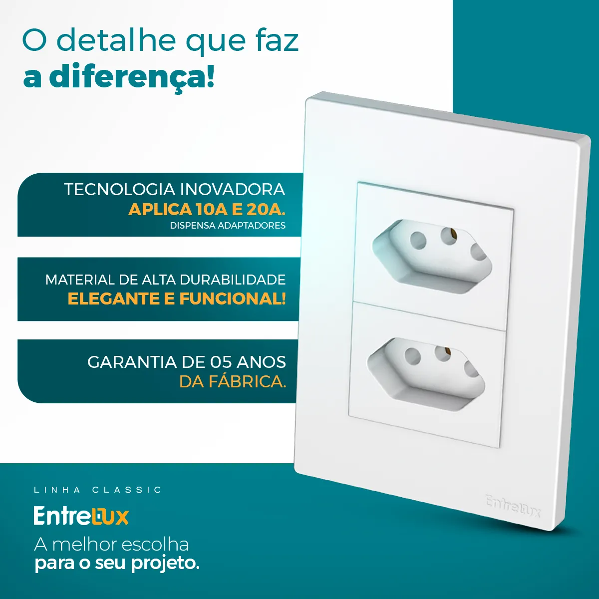 1 Conjunto Tomada 2p+t  20a 4x2 Universal 250v Entrelux - Imagem 2