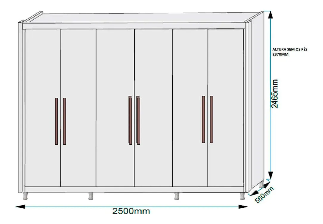 Guarda-roupa Casal Europa Palermo Com 6 Portas E 6 Gavetas Brauna - Imagem 2