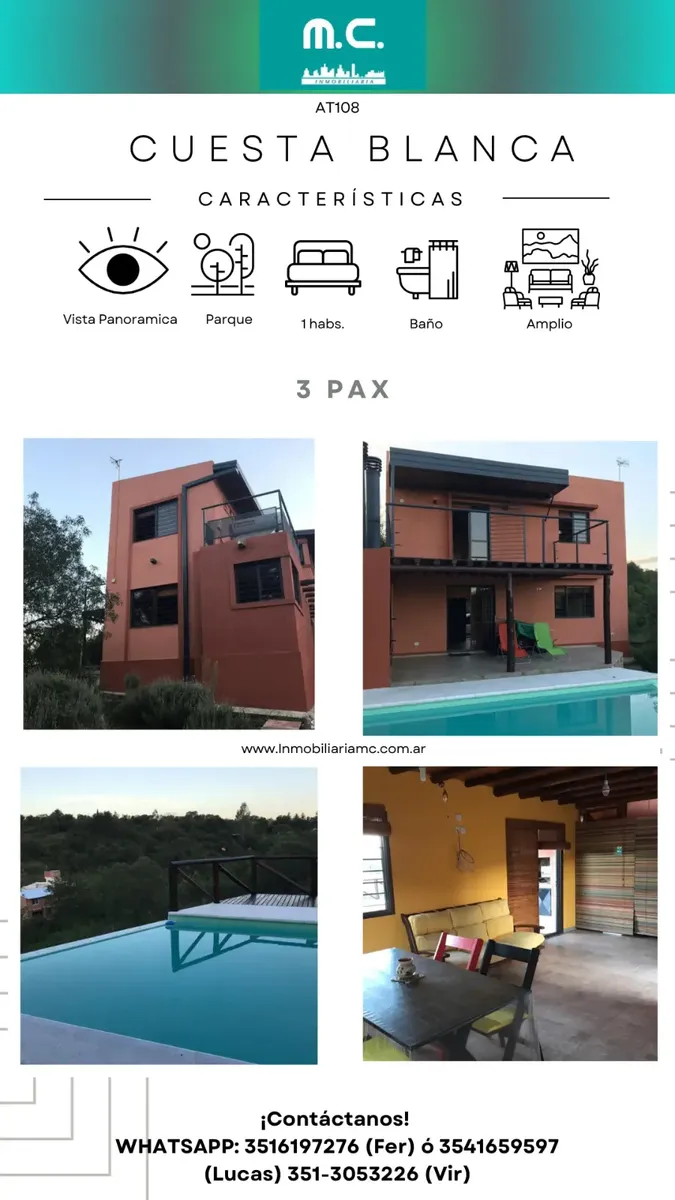AT108. Cuesta Blanca. Beautiful House with Pool and Grand View (2 Guests)