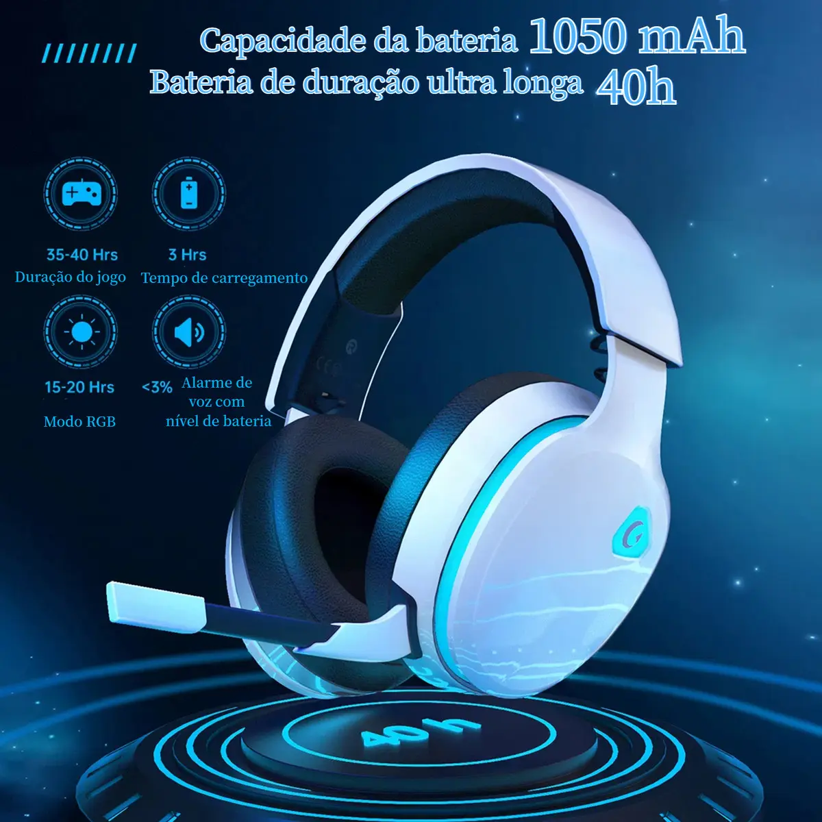 Fone De Ouvido Gamer Headset USB Olafvi Captain 300 Com Fio Branco Microfone Cancelamento De Ruído PS5 PS4 PC Switch (1 pc)