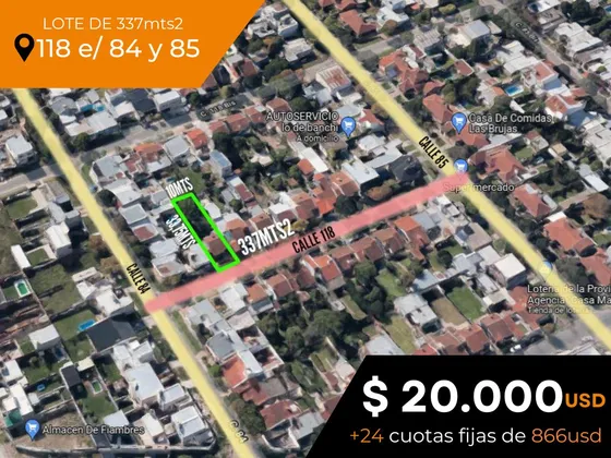 Terreno Venta - 337mts2 Totales - Villa Elvira [financiado]