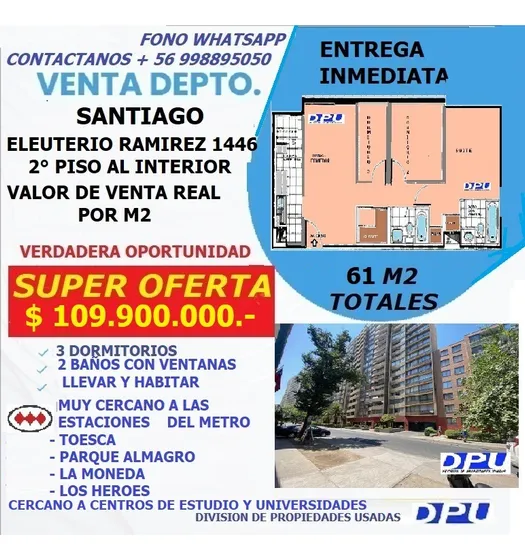 3d 2b, 61m2, Al Lado 4 Estaciones De Metro Entrega Inmediata