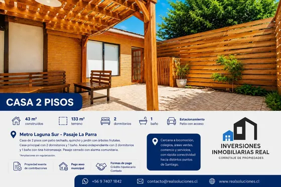 Metro Laguna Sur - Casa Venta 4 D + 2 B + Patio...