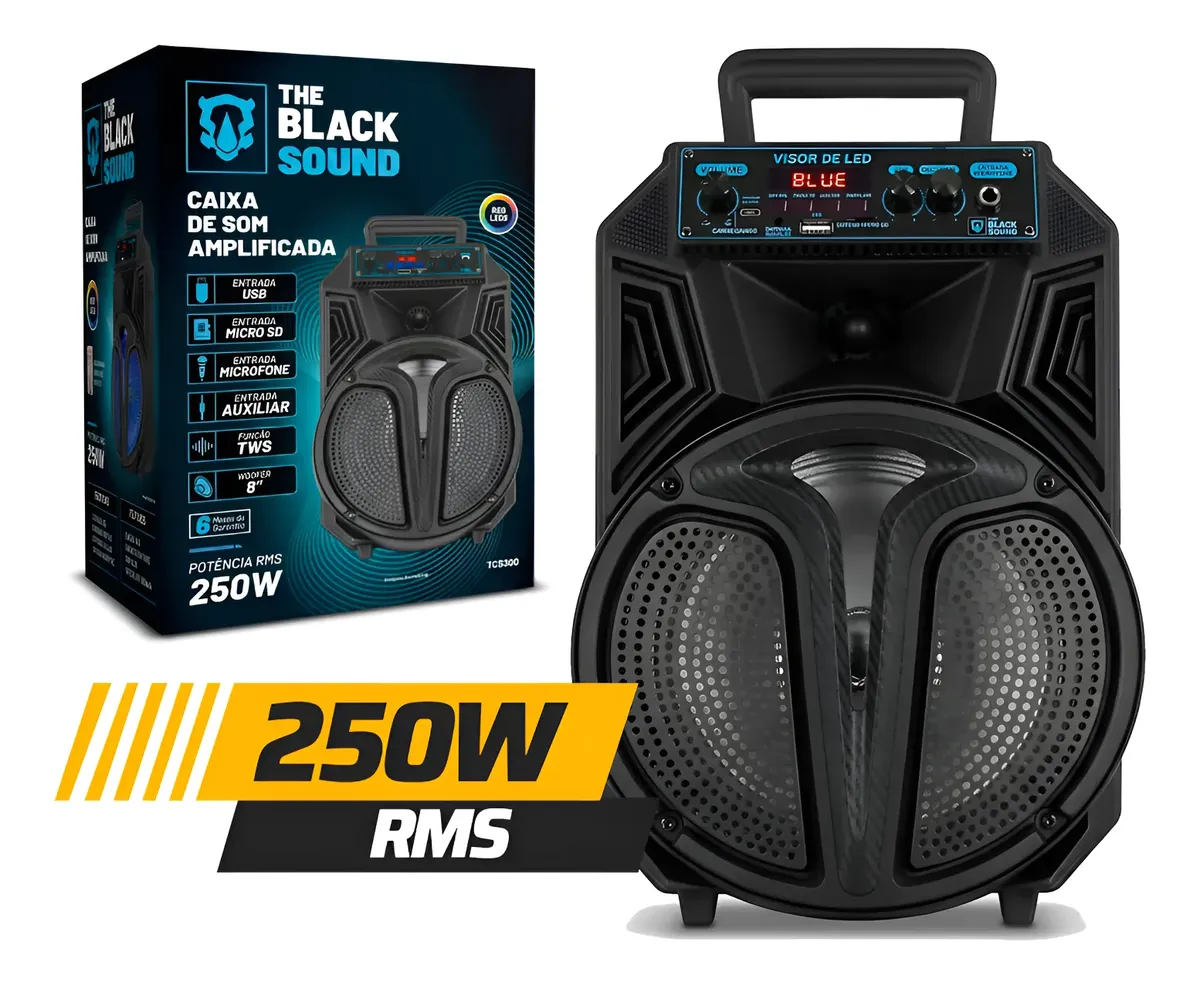 Caixa De Som Amplificada Bluetooth 250w Usb Led Portátil Preto