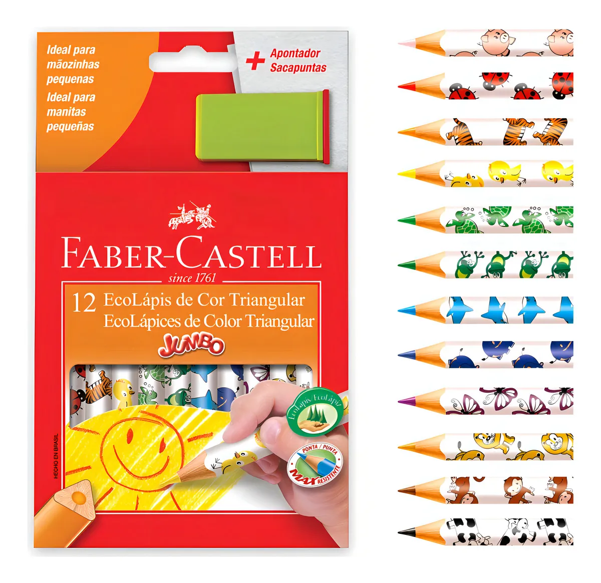 Lápis De Cor Jumbo 12 Cores Faber Castell + 1 Apontador - Imagem 2