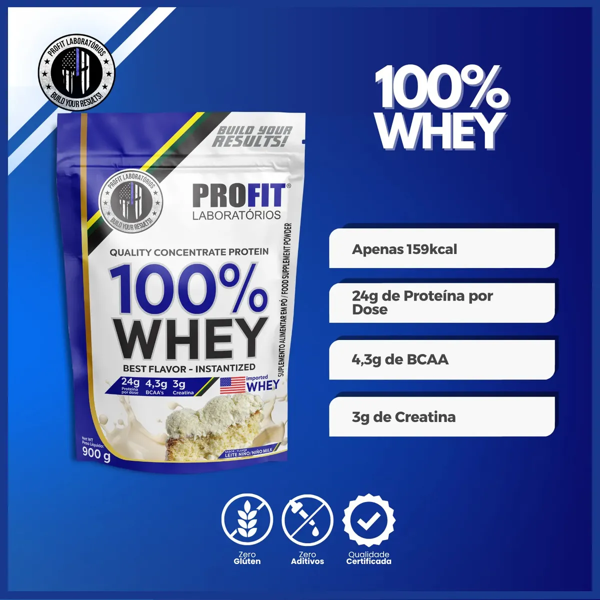 Whey protein Profit 100% Quality Concentrate em pó sabor Leite Niño x 900g — imagem 3