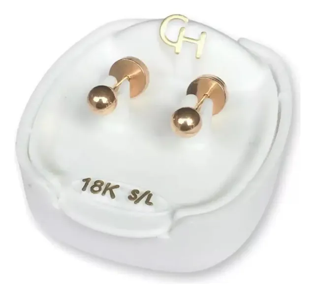 Aros Abridores Bolitas Ch Cod 703 Oro 18kts Tuerca Enchapada Oro 18k