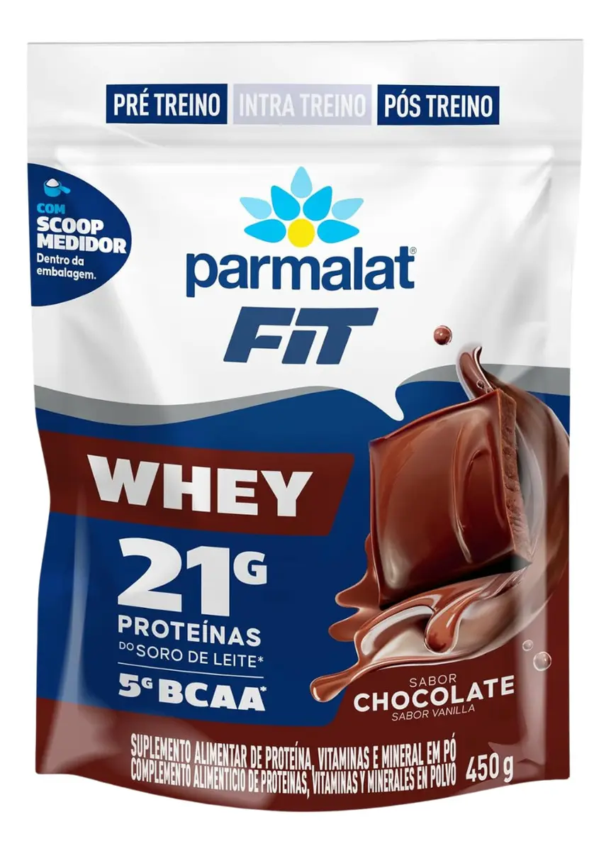 Whey Protein Fit Em Pó Concentrado Chocolate 450g Parmalat