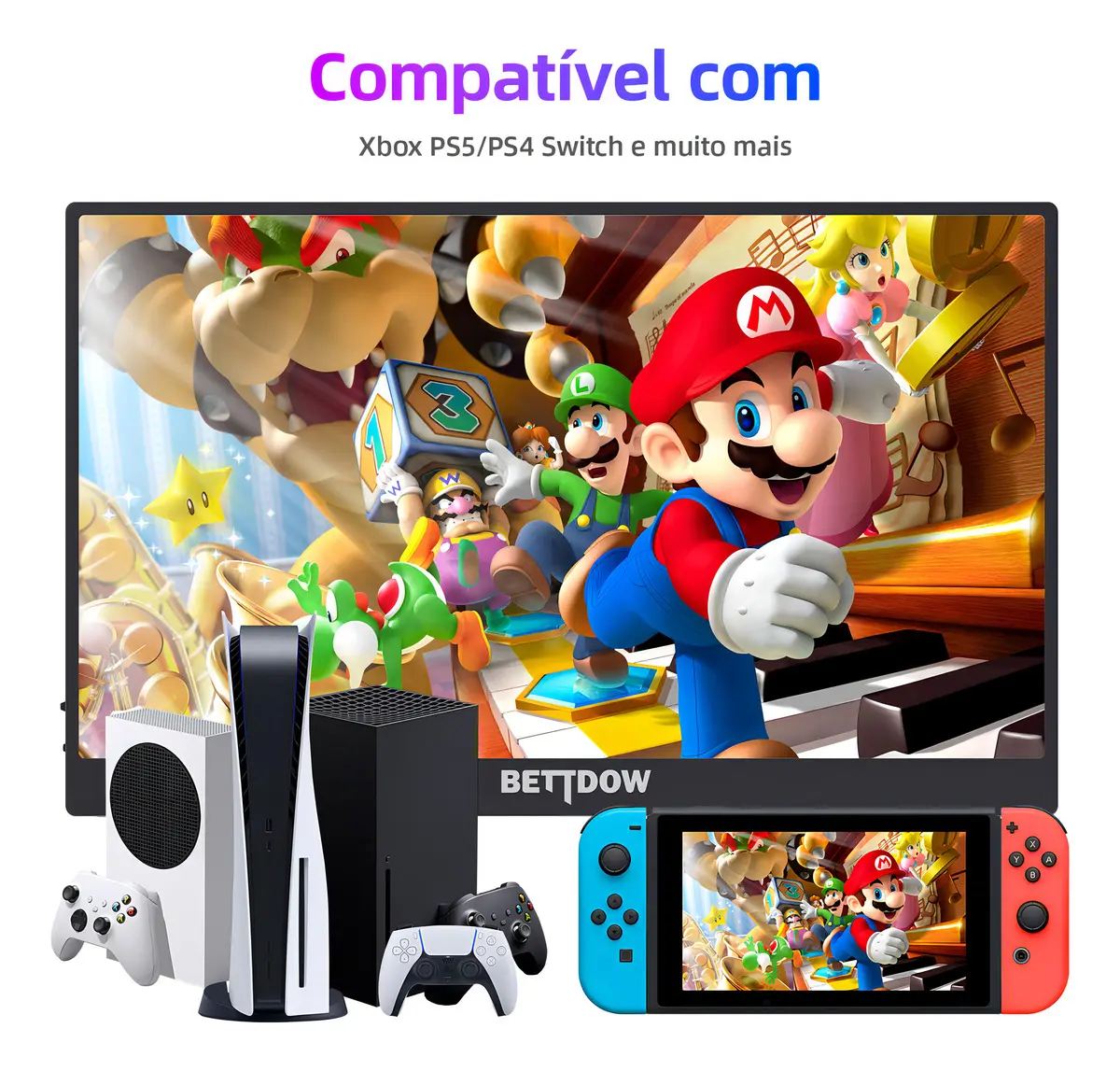 Monitor Portátil Gamer Bettdow De 15.6  Full Hd Ips Antirreflexo Com Capa Preto 127/220v