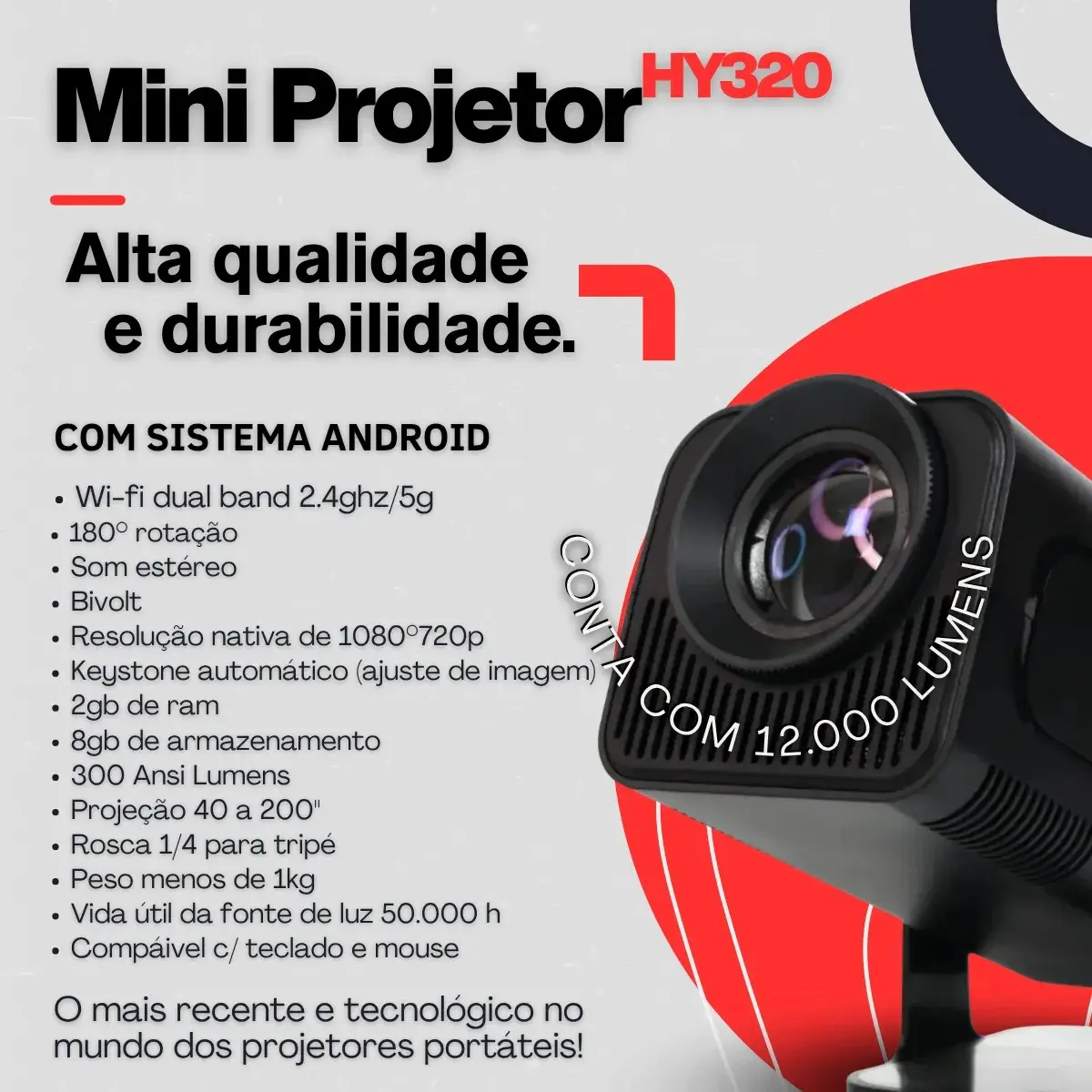 Projetor 4k Ultra Hd Hy320 Smart Wi-fi 6 Bluetooth Android Cor Preto 127/220v