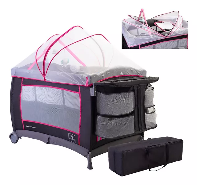 Corralito Viajero Para Bebé Con Mosquitero BC001 - Rosa Con Gris - Aeiou