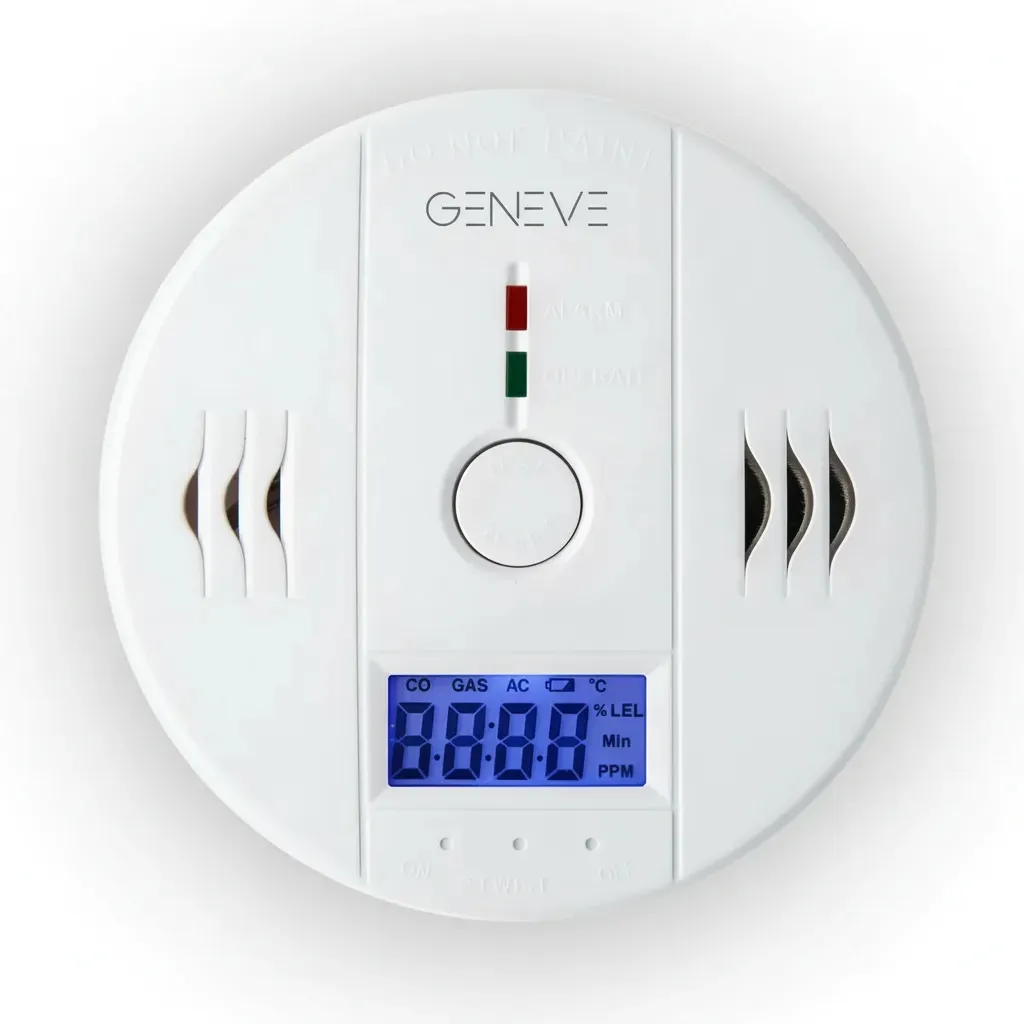 Detector de monóxido de carbono Geneve, dispositivo blanco con alarma