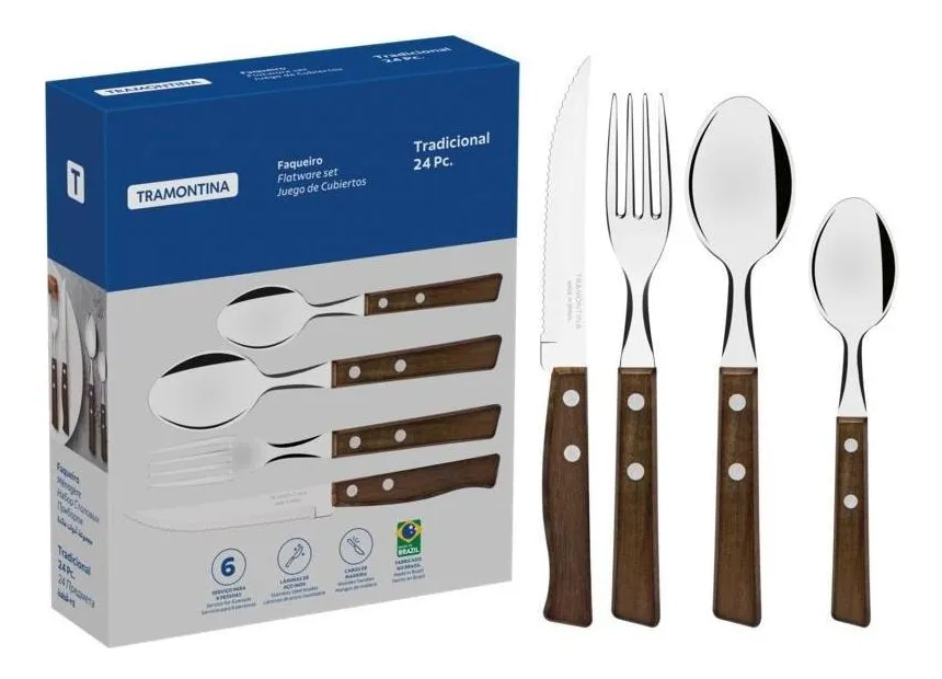 Faqueiro Tramontina Aço Inox 24 Peças Cabo Madeira - Imagem 2