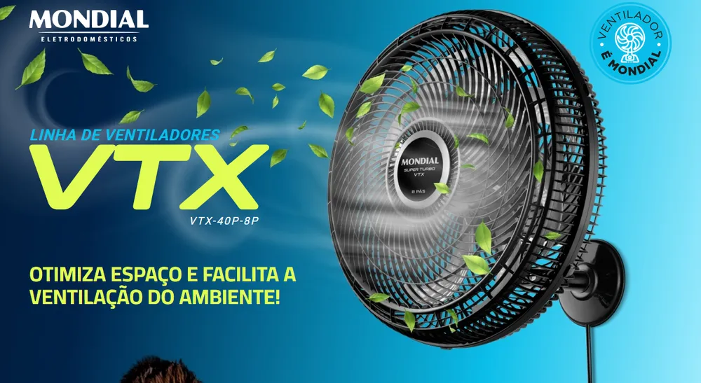 Ventilador de Parede 40cm Super Turbo 8 Pás Mondial 140W - VTX-40P-8P - Imagem 3