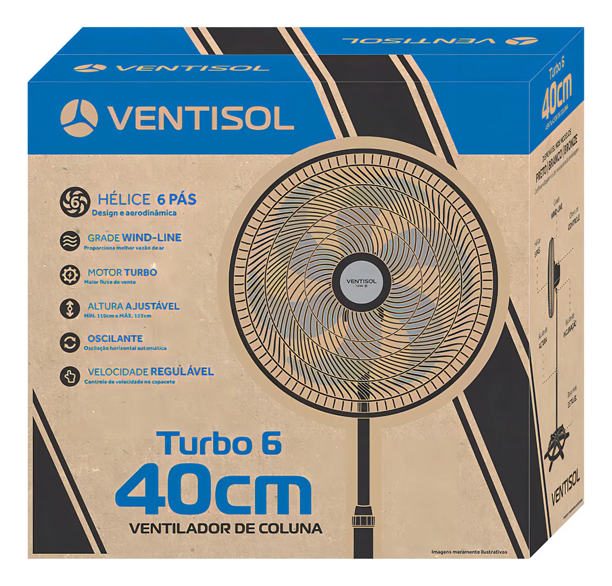 Ventilador De Coluna 40cm Turbo 6 Pás Oscilante Bronze Ventisol - Imagem 2