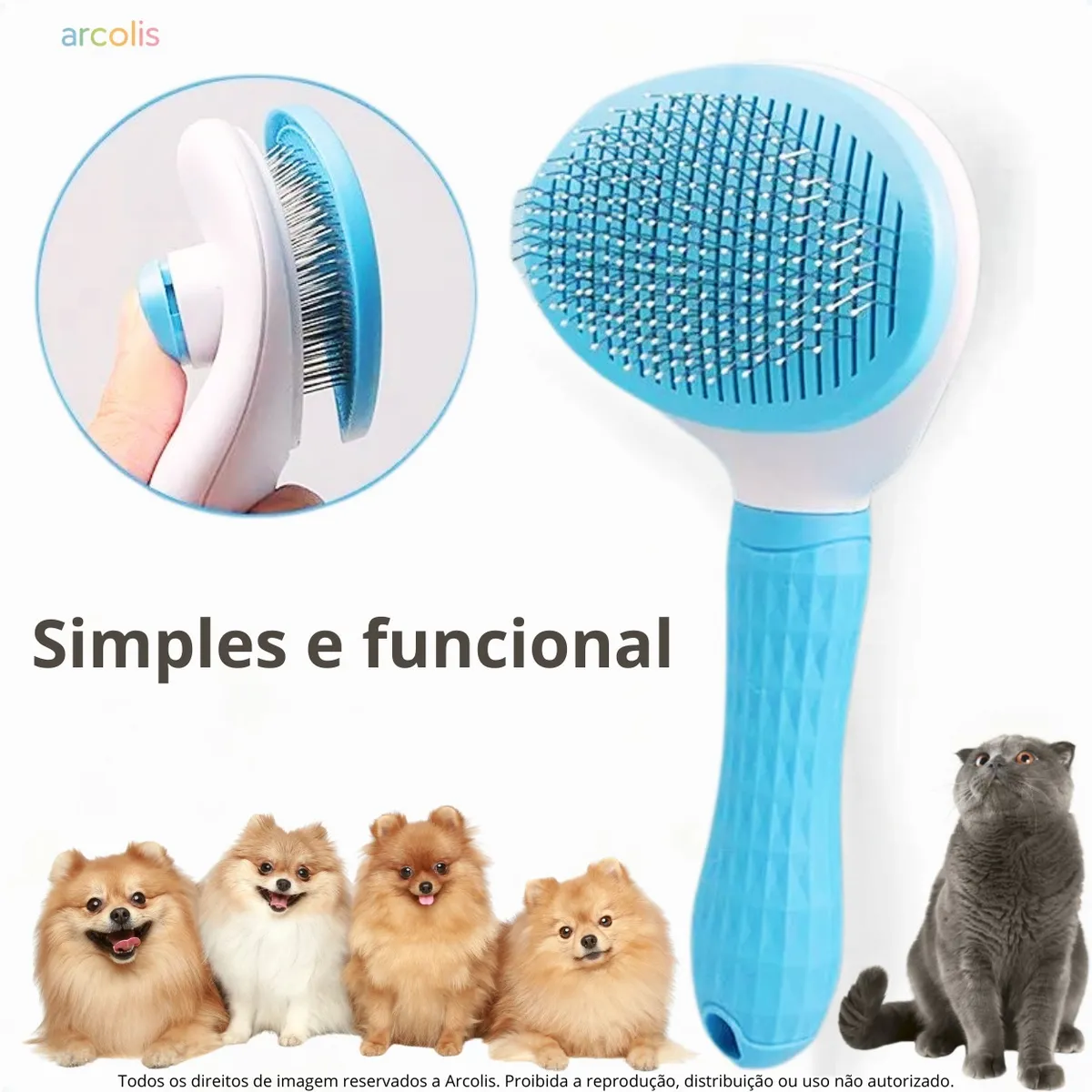 Escova Pet Autolimpante Rasqueadeira Magica Pelos Cães Gatos - Imagem 2