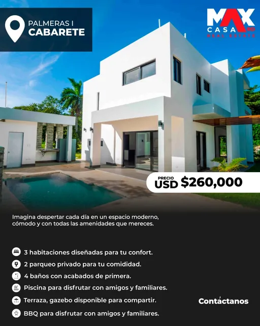Villa Moderna A 3 Minutos De La Playa En Cabarete - Us$260,0
