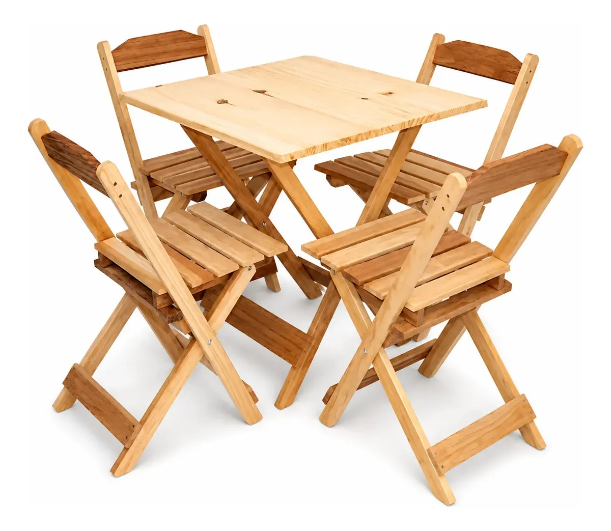 Jogo De Mesa Com 4 Cadeiras Bar 70x70 Madeira Conjunto Dobrável Crú Sem Pintura Modelo Flex Marca Cozinha Gourmet