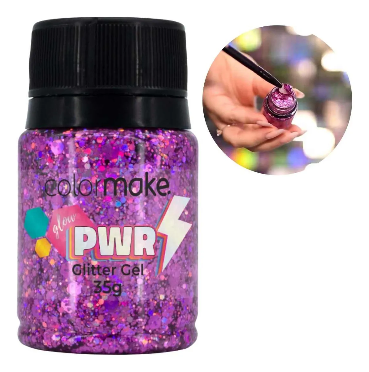 Glitter Gel Glow Power Colormake Carnaval Festa Efeito 35g Tom Da Maquiagem Roxo - Imagem 2