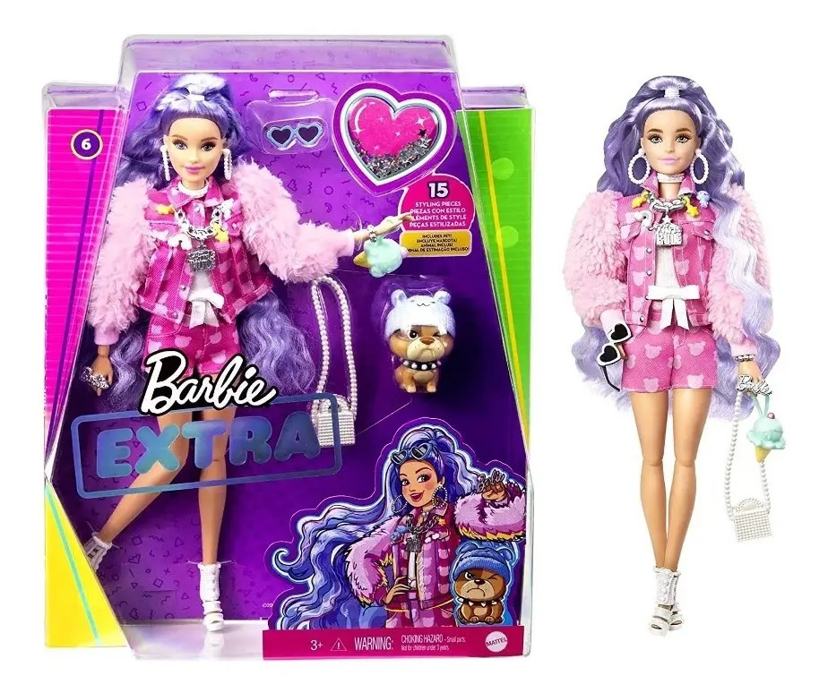 Barbie Muñeca Barbie Extra Cabello Morado Con Perrito 2021