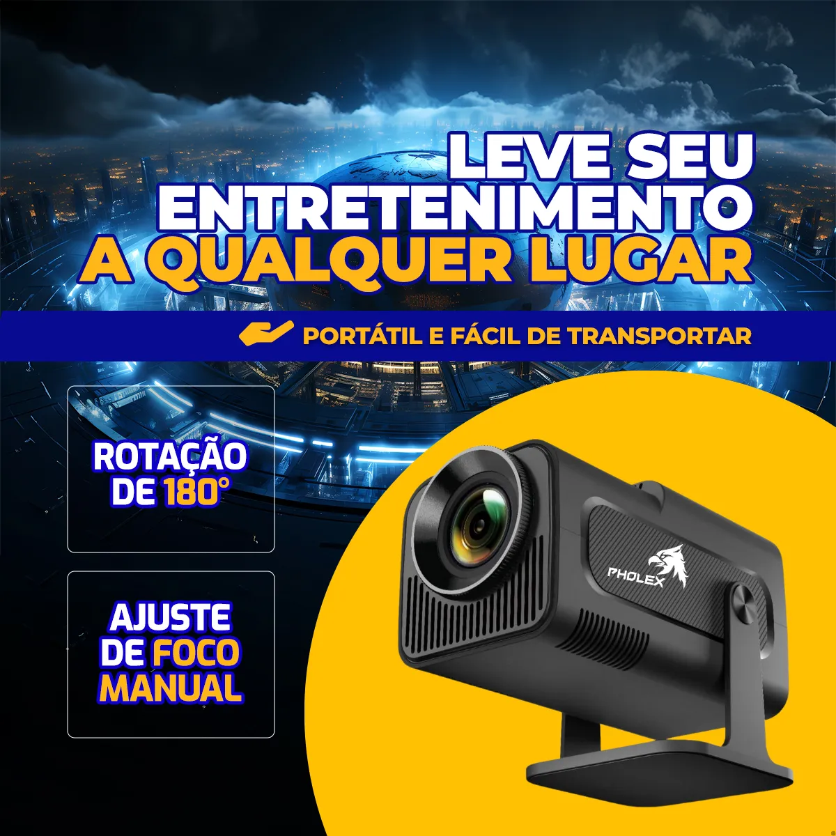 Mini Projetor Hy320 Pholex Smart 4k Android 11 Wi-fi Bluetooth Cinema Preto
