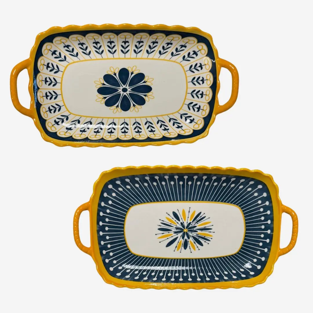 ** A.kit 2 Travessas Retangular Porcelana Decorada